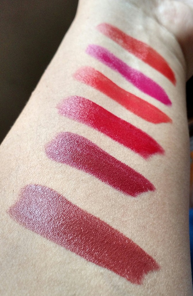 L-R - Resilient Raisin, Persistent Plum, Ravishing Red, Always Apricot, Forever Fuchsia, Charismatic Coral